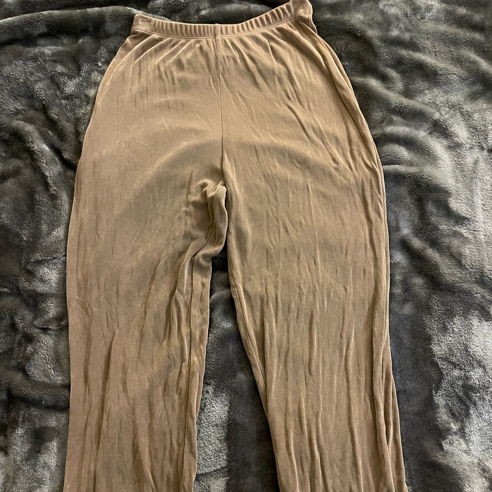 Citiknits tan PS straight leg, sheen pants